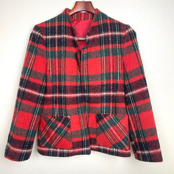 Vintage Womens Blazer Sz S Tartan Wool Scotland Plaid Coat Holiday Christmas - Picture 2 of 8
